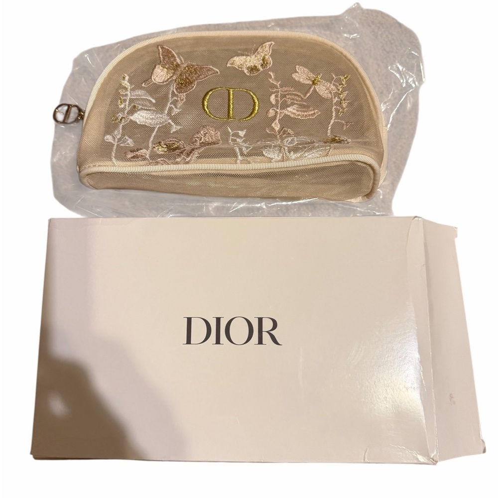 Dior Beige Butterfly Embroidered Cosmetic Case GWP item not sold in‎ store